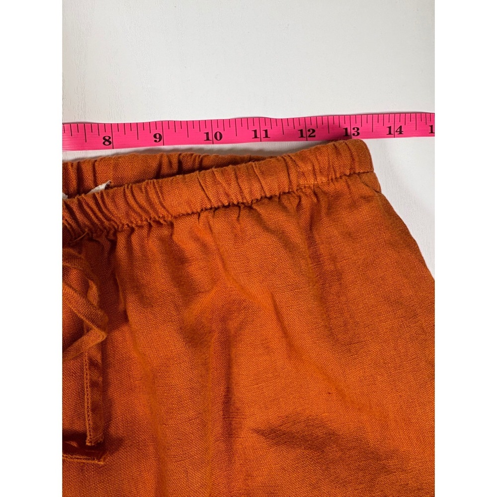 Zara Women Burnt Orange 100% Linen Wide Leg Drawstring Pants Size Small S Boho - Picture 9 of 13